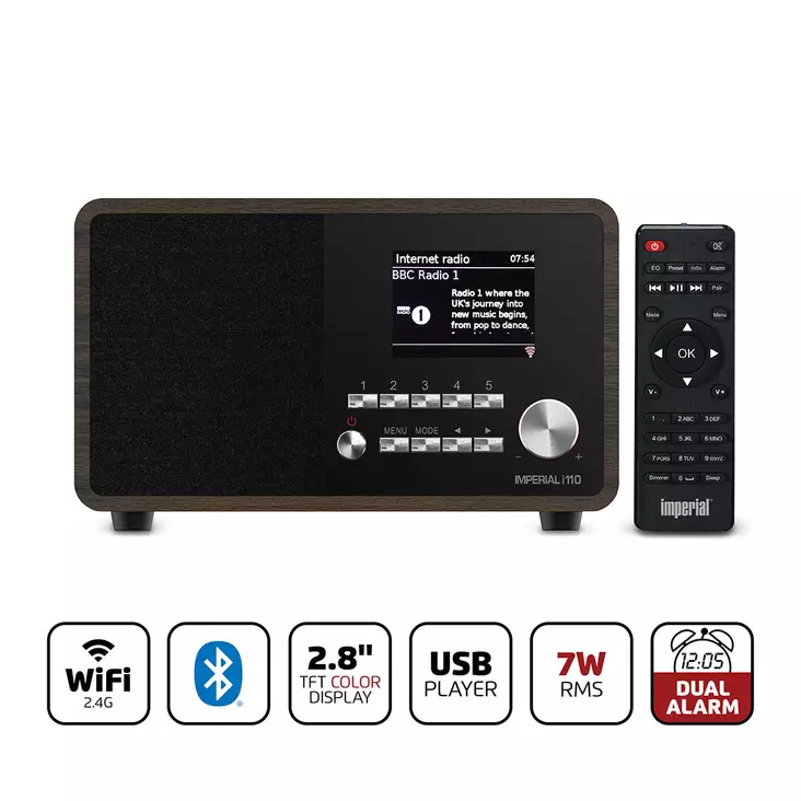 I110 (V2) Wi-Fi-internetradio, jossa on mediasoitin ja Bluetooth® - Wood Look - puukuvio - Radiot ja MP3/4-soittimet - 4024035223209 - 1