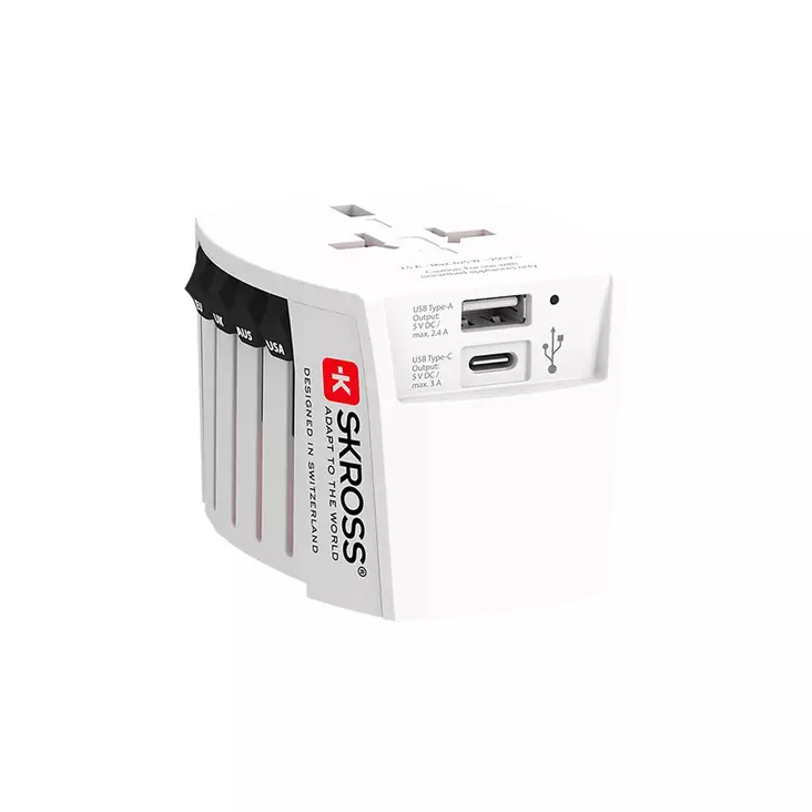 Innovatiivinen 2-napainen maailmanmatkasovitin, jossa on integroitu kaksois-USB-laturi (1x USB C & 1 x USB). - Matka-adapterit - 7640166323709 - 10