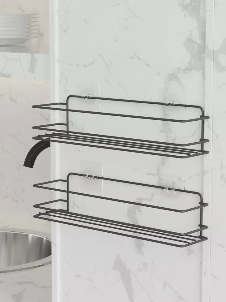 Keittiöjärjestelijä, Musta, 100% Metalli, 360x80x100, 2 kpl, Kestävä, 4-5 kg Kantavuus, Tyylikäs ja Kestävä Ratkaisu - Päivittäiskeittiötarvikkeet - 8684282554479 - 1