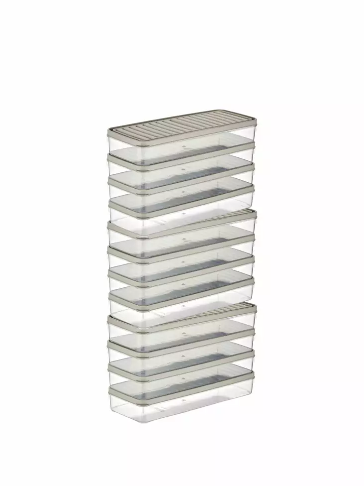 Keittiötarvikkeet: 12-osainen Säilytyslaatikko, Koko 26,5 x 5 x 10,5 cm, Kermanvärinen, 100% Muovia, Konepestävä - Eväsrasiat ja ruoansäilytysastiat - 8684283590209 - 1