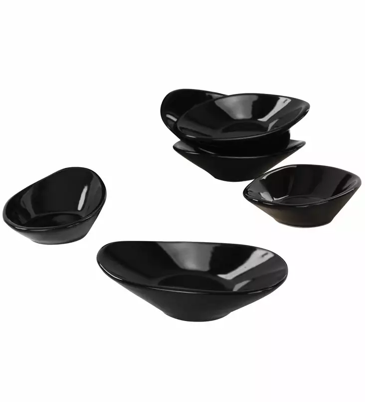 Keraaminen Kastikekulhosetti (6 kpl) - Musta, 100% Keraaminen, Antibakteerinen, Lämpöshokkikestävä, Koko: 12x7,9x3 cm - Tarjoiluastiat - 8683342394369 - 1
