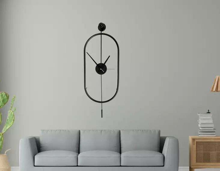 Koristeellinen Metallinen SeinäKello - Musta, 100% Metalli, 28x80x7 cm, 2,5 kg - Tyylikäs ja Ajaton Sisustuselementti - Seinäkellot - 8684282802709 - 1