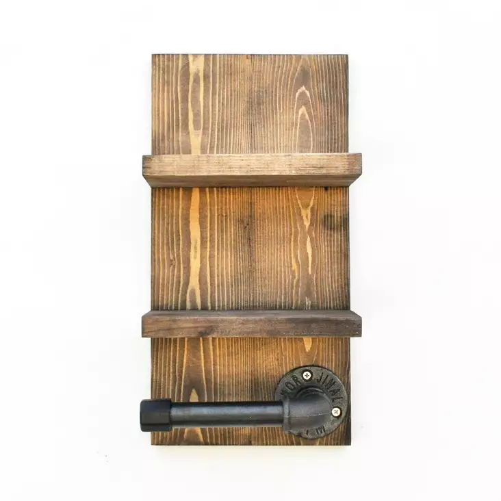 Koristeellinen Puu Seinä Hylly, 100% Kuusipuu, Pähkinä, 18x35x12 cm, Käsintehty, 5 kg Kantavuus, Helppo Asennus - Seinähyllyt - 8681875923599 - 1