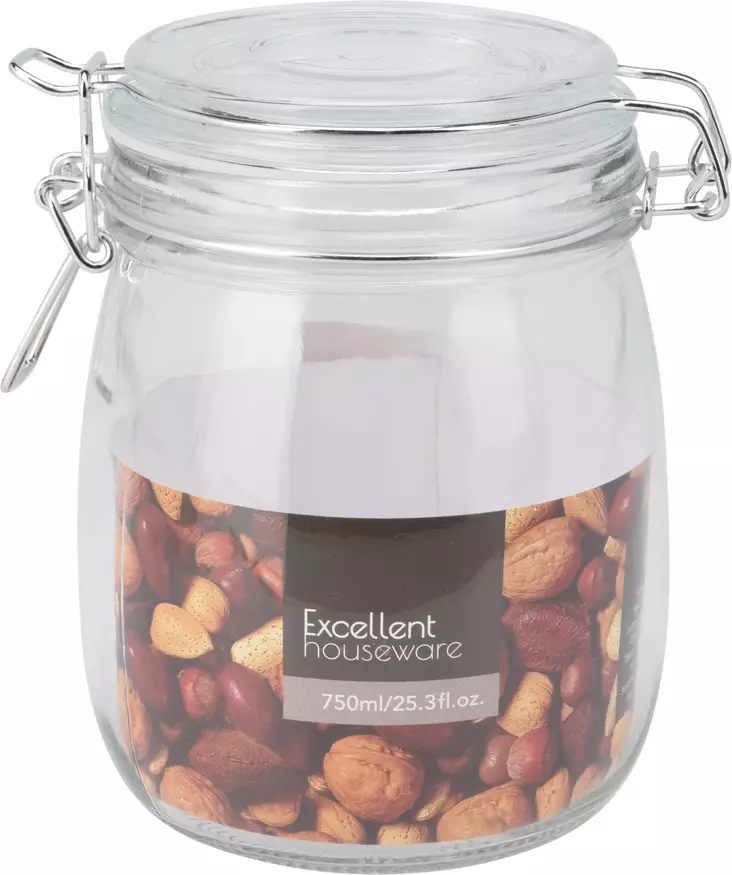 Lasipurkki kannella 750ml silikonitiivisteellä ja klipseillä - Kotitaloustavarat - 8719987106279 - 1