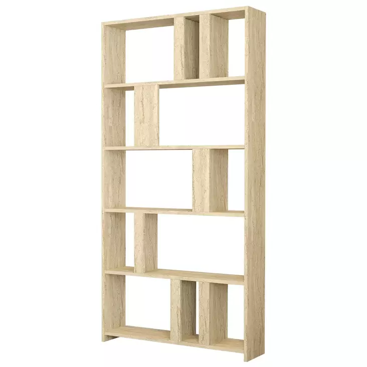 Marmorikirjahylly - Tyylikäs ja Kestävä 100% Melamiinipinnoitettu Lastulevy, 90x180x20 cm, Travertiini - Kirjahyllyt - 8684283020799 - 1