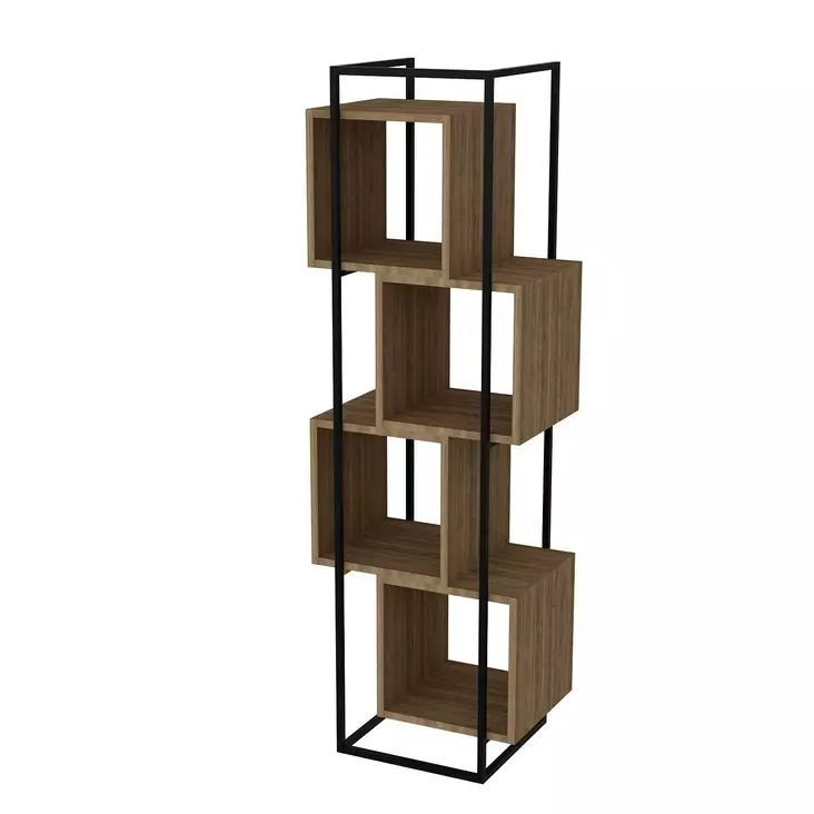 Moderni ja Teollinen Kirjahylly - 52x160x38 cm - Pähkinä/Musta - Metalli- ja Melamiinipinnoite - Useita Hyllyjä - Kirjahyllyt - 8681875670769 - 1