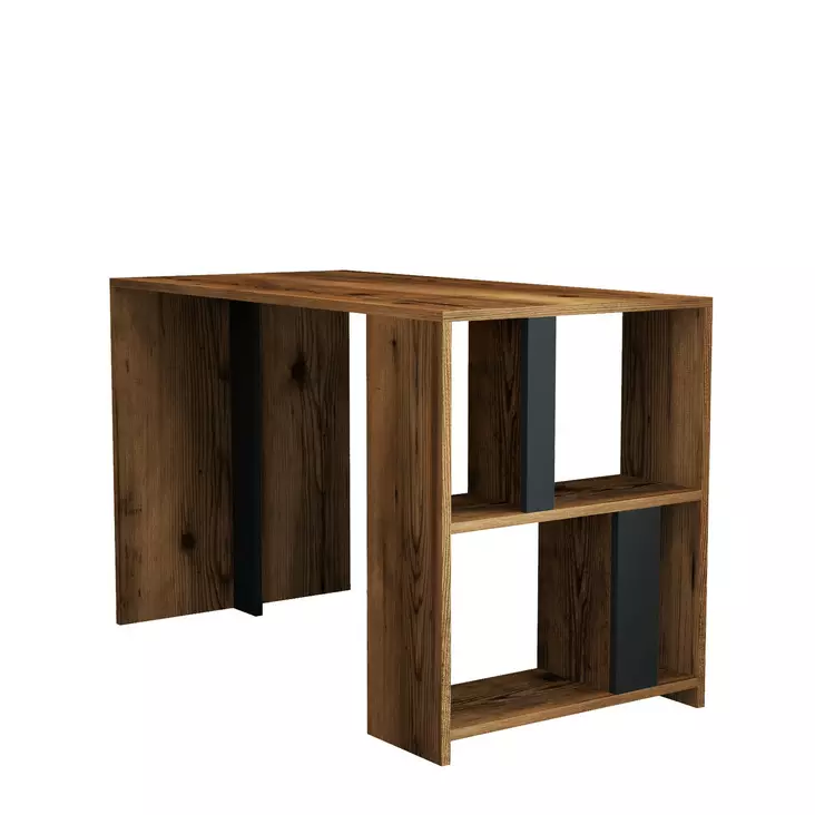 Moderni Opiskelupöytä - Tyylikäs ja Kestävä - Pähkinä Antrasiitti - 120x75,4x60 cm - Useita Hyllyjä - Seinään Kiinnitettävä - Työpöydät - 8683342169899 - 1