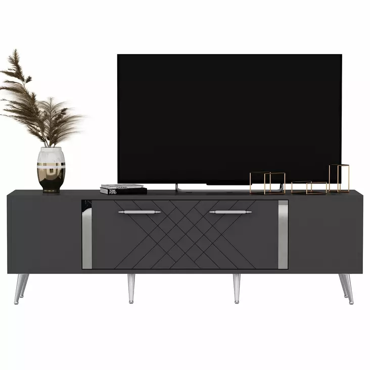 Moderni TV-taso Anthracite Silver - 100% Melamiinipinnoitettu, 150x48,2x35 cm, Useita Hyllyjä ja Lisäsäilytystilaa - TV-tasot - 8683743397839 - 1