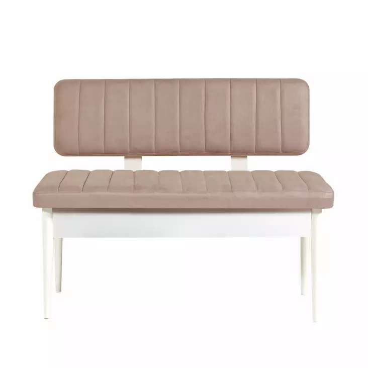 Moderni Valkoinen Kivipenkki - 100% Melamiinipinnoitettu Lastulevy, 100% Sametti, Sarviapilajalat, Säilytystila, 110x85x40 cm - Penkit - 8682870773899 - 1