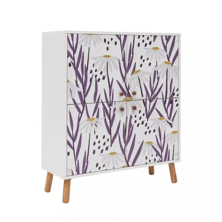 Monikäyttöinen Kaappi - Valkoinen Purppura Lila - 100% Melamiinipinnoitettu - 95x111x36 cm - Puujalat - UV-suojattu - Kaapit ja lipastot - 8683743425969 - 1