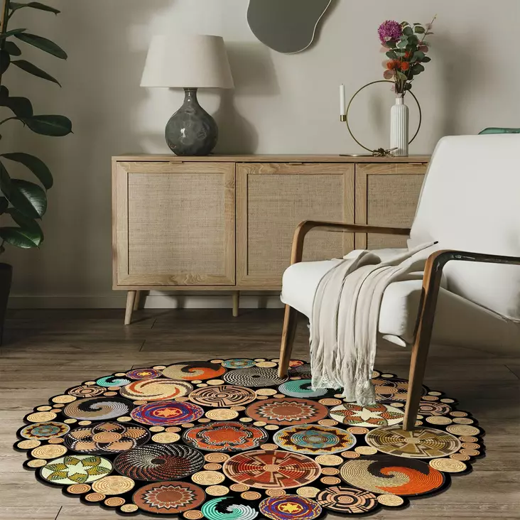 Monivärinen 150 cm Matto - 100% Polyesteri, Antibakteerinen, Liukumaton, 3D Digitaalinen Painatus, Konepestävä - Pyöreät matot - 8682870612679 - 1