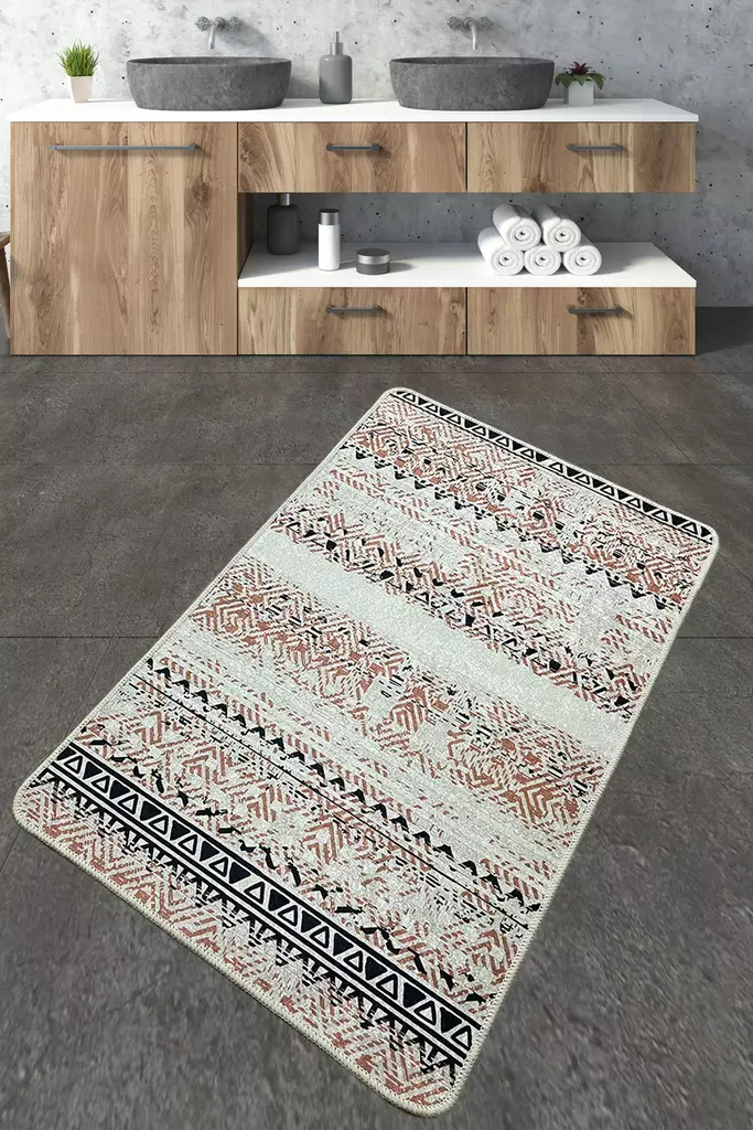 Monivärinen Antibakteerinen Kylpymatto 70x120 cm - 100% Polyesteri, 10 mm Nukka, Konepestävä, Liukumaton Alapuoli - Kylpyhuonematot ja kosteantilan matot - 8683342800709 - 1