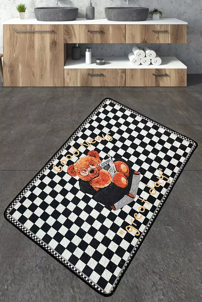 Monivärinen Antibakteerinen Kylpymatto 70x120 cm - 100% Polyesteri, 10 mm Nukka, Liukumaton, Konepestävä 30°C - Kylpyhuonematot ja kosteantilan matot - 8683342800389 - 1