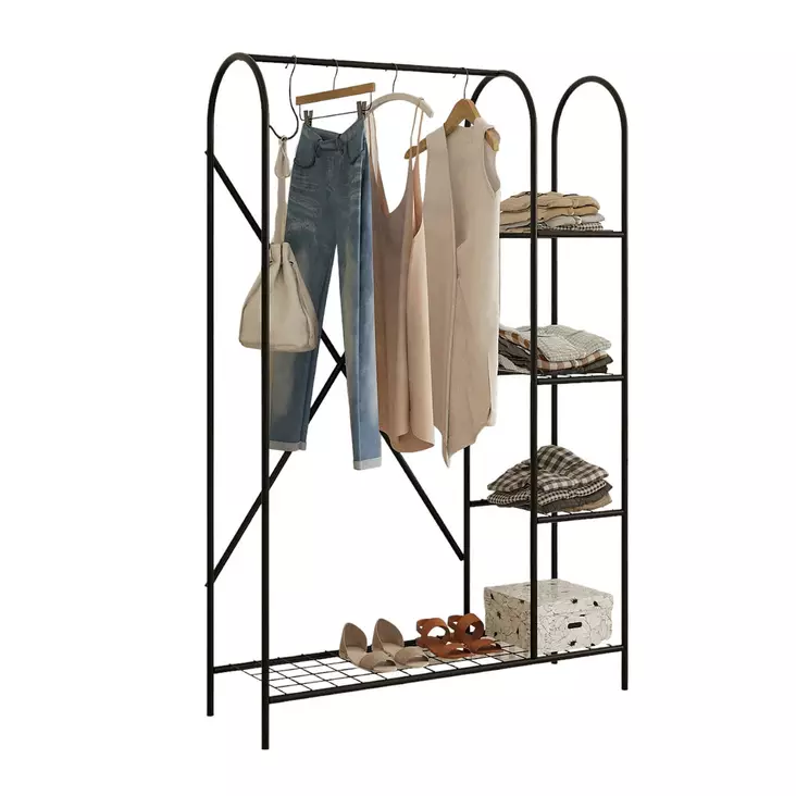 Musta Metallinen Hall Standi - Tyylikäs ja Kestävä Sisääntulokaluste - Leveys 105cm, Korkeus 163cm, Syvyys 31cm - Eteiskaapit - 8684282608349 - 1