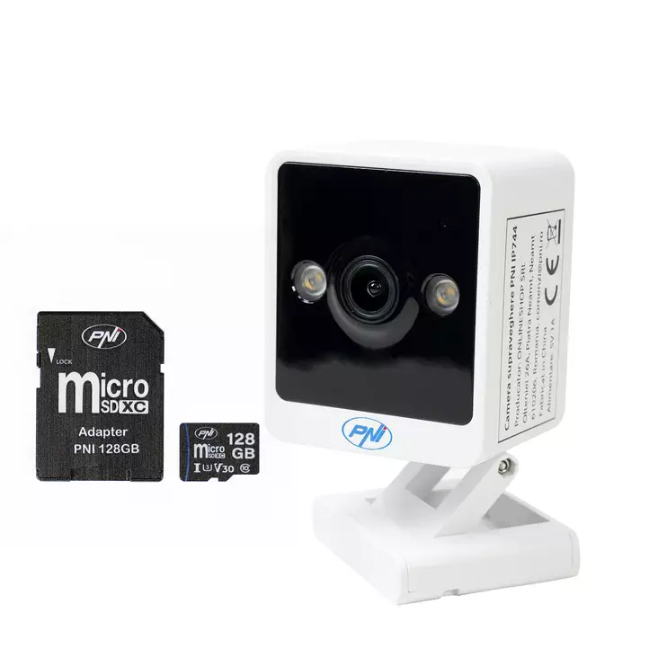 PNI IP744 4MP videovalvontakamerapaketti IP:llä, liiketunnistimella + PNI 128GB MicroSD-muistikortti SD-sovittimella - PNI tuotteet - 5949066540929 - 1