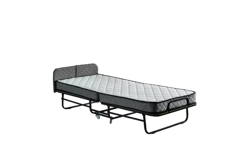 Taitettava Sänky 90x200 cm, Valkoinen Harmaa, Metalli, 15 cm Patja, Erityinen Jousijärjestelmä, Tyylikäs ja Mukava - Sängyt - 8682870568679 - 1