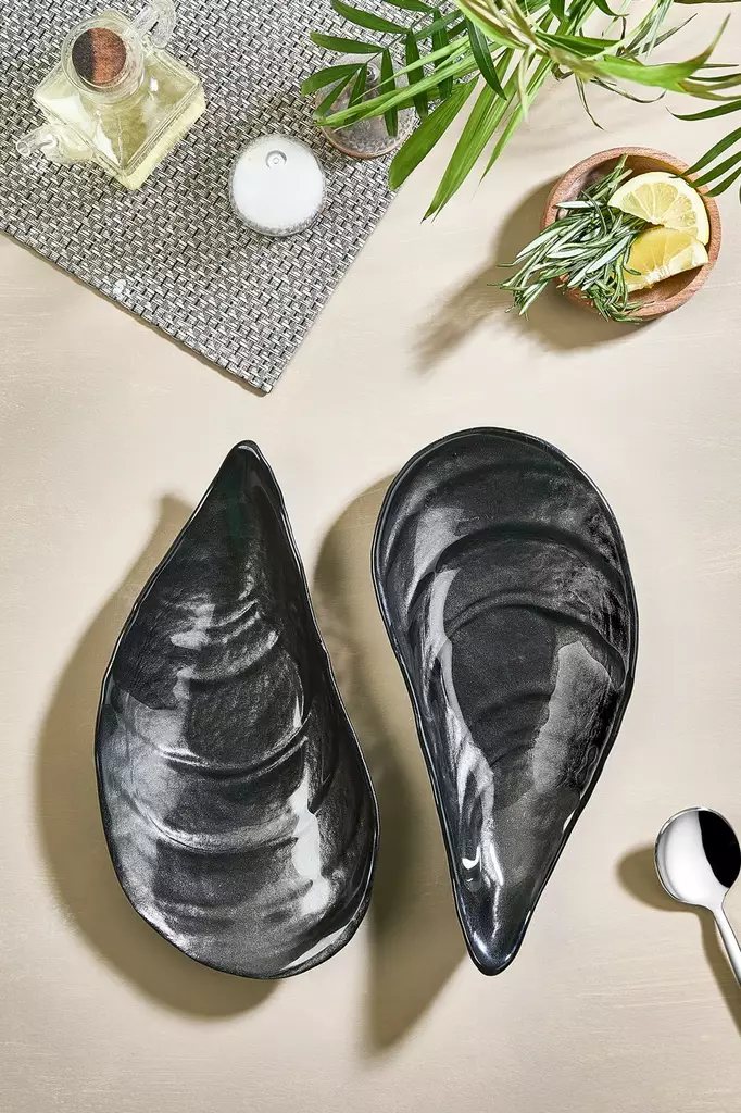 Tarjoilulautasetti (2 osaa), musta, 27 x 14 cm, kestävä, tyylikäs - Tarjoiluastiat - 8684283796229 - 1