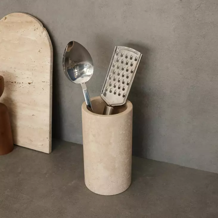 Travertiini Marmori Keittiöjärjestelijä - Beige - 9 cm x 17 cm - Tyylikäs ja Käytännöllinen Keittiövälineiden Säilytysratkaisu - Päivittäiskeittiötarvikkeet - 8684283056279 - 1