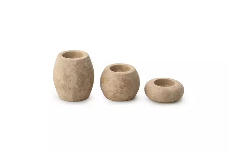 Travertiini Marmori Kynttilänjalka Setti 3 kpl - Koriste - Beige - Pieni 8x3 cm, Keskikoko 8x6 cm, Iso 8x9 cm - Kynttilät ja lyhdyt - 8684283056439 - 1