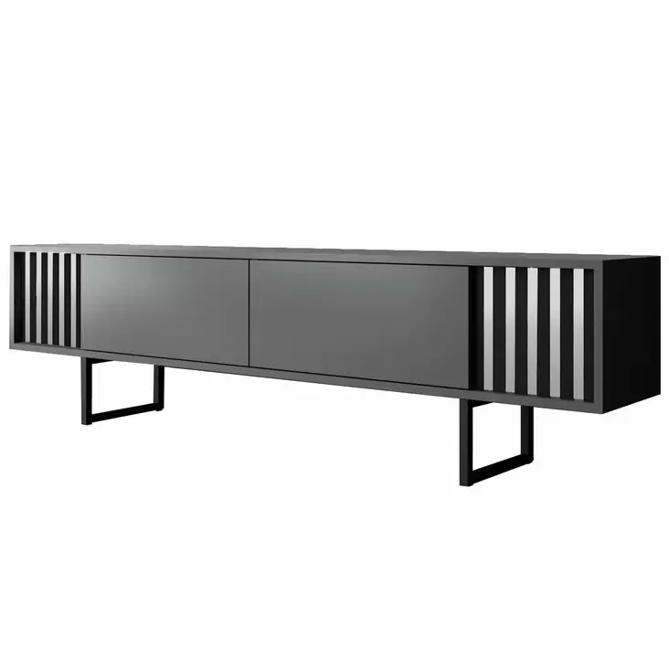 TV-taso Anthracite Black - 100% Melamiinipinnoitettu Lastulevy, Metallijalat, 180x30x48 cm, Moderni ja Tyylikäs - TV-tasot - 8684283575329 - 1