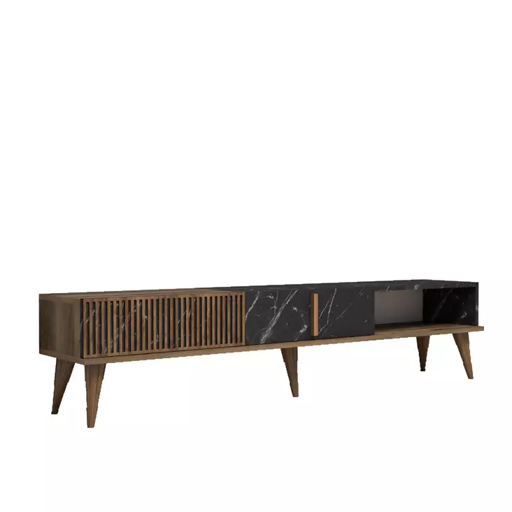 TV-taso, Huonekalut, Pähkinä Musta, 100% Melamiinipinnoitettu Lastulevy, 180x40x35 cm, Muovijalat, Kiinnitettävä Seinä - TV-tasot - 8683342170079 - 1