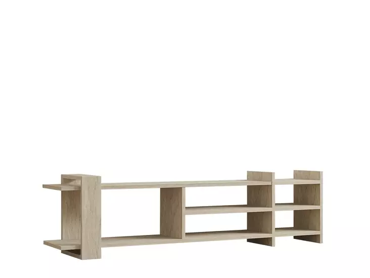 TV-taso Travertiini - 100% Melamiinipinnoitettu Lastulevy, 156x40x29,6 cm, Useita Hyllyjä ja Lisäsäilytystilaa - TV-tasot - 8684283021369 - 1