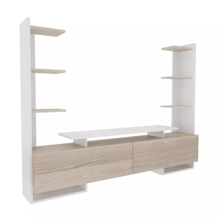 TV-taso, Valkoinen Tammi, 100% Melamiinipinnoitettu Lastulevy, 183,6x140x31,7 cm, Tyylikäs ja Kestävä Huonekalu - TV-tasot - 8683743959709 - 1
