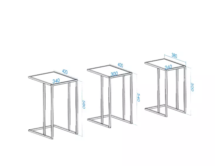 Tyylikäs Musta 3-osainen Pesäpöytäsarja - 100% Karkaistu Lasi, Metallijalat, Tilaa Säästävä, Moderni Sisustusratkaisu - Pöydät - 8684282577379 - 1