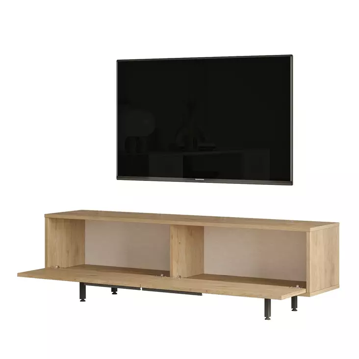 Tyylikäs Olohuoneen Kalustesetti: Tammi, 100% Melamiinipinnoitettu, Metallijalat, UV-painettu, 4 Pakettia, TV-taso 160 cm - Huonekalut - 8684283262939 - 1