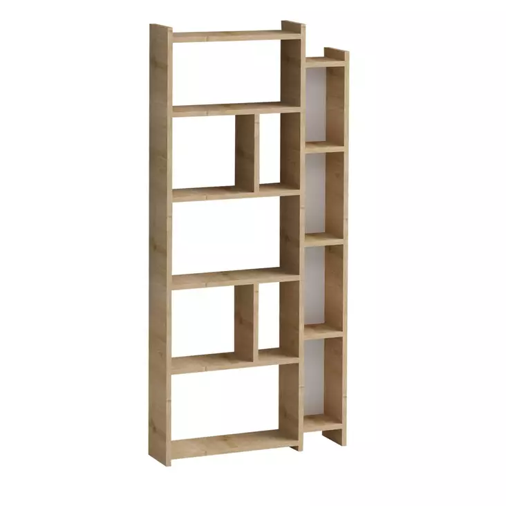 Tyylikäs Tammi Kirjahylly - 100% Melamiinipinnoitettu Lastulevy, 18mm Paksuus, 65x150x15cm, Useita Hyllyjä - Kirjahyllyt - 8683743537099 - 1