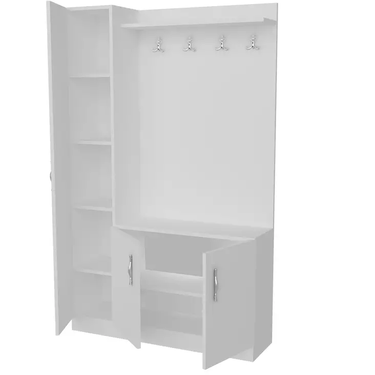 Valkoinen Hall Stand - 100% Melamiinipinnoitettu Lastulevy, 110x180x31,8 cm, Useita Hyllyjä, Seinään Kiinnitettävä - Eteiskaapit - 8681181980729 - 1