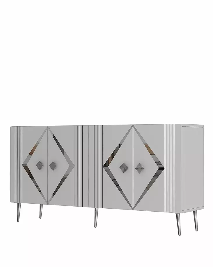 Valkoinen Hopea Konsoli - 100% Melamiinipinnoitettu Lastulevy, 150x75x35 cm, Useita Hyllyjä, Kiinnitettävä Seinäkiinnitys - Lipastot ja senkit - 8684283560349 - 1