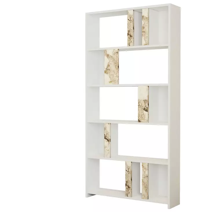 Valkoinen Kirjahylly - 100% Melamiinipinnoitettu Lastulevy, 90x180x20 cm, Useita Hyllyjä, Kiinnitettävä Seinäasennus - Kirjahyllyt - 8683342169769 - 1