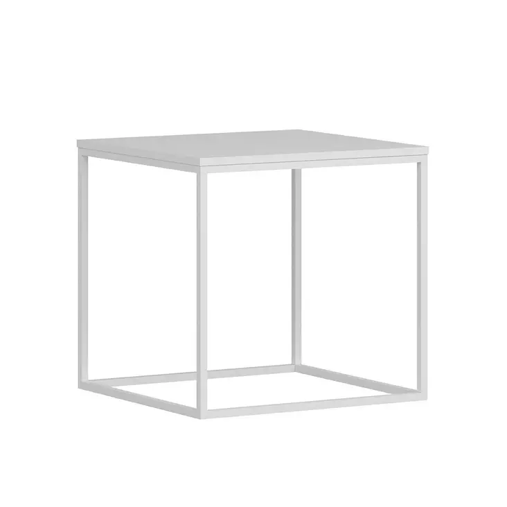 Valkoinen Sivupöytä - 100% Melamiinipinnoitettu Lastulevy, Metallirunko, 52x50x50 cm, Tyylikäs ja Kestävä Huonekalu - Sivu- ja apupöydät - 8683742465669 - 1