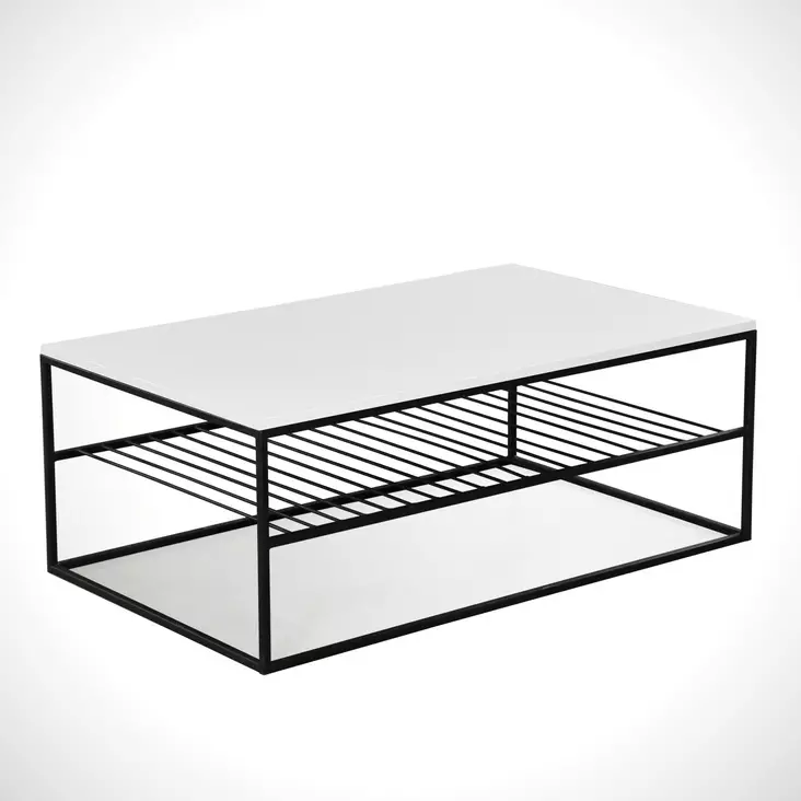 Valkoinen sohvapöytä - 100% Melamiinipinnoitettu Lastulevy, Metallijalat, 95x43x55 cm, Yksi Paketti - Sohvapöydät - 8681875559859 - 1