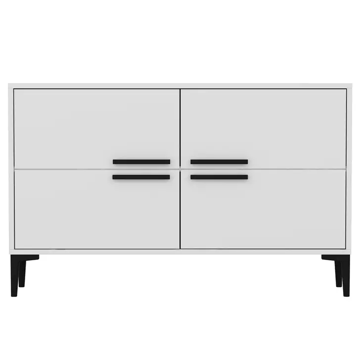 Valkoinen TV-taso - 100% Melamiinipinnoitettu Lastulevy, 18mm, PVC-jalat, 120x75x30cm, Tyylikäs ja Kestävä - TV-tasot - 8683742102519 - 1