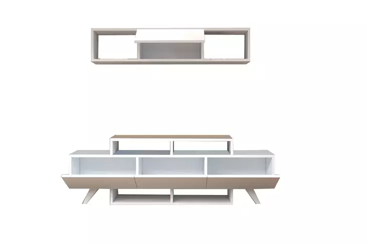 Valkoinen TV-taso ja seinähylly - 100% melamiinipinnoitettu, 150 cm leveä, 18 mm paksu, moderni ja tyylikäs design - TV-tasot - 8683742963349 - 1