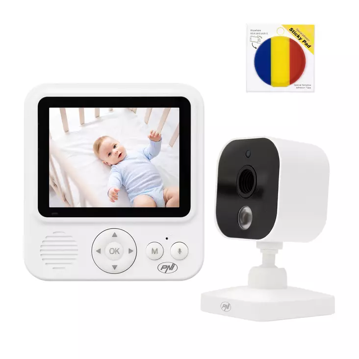 Videovauvamonitori PNI BM280 -paketti, 2,8 tuuman näyttö, langaton 2,4 GHz, mukana tahmea tyynylippu - PNI tuotteet - 5949066546129 - 1