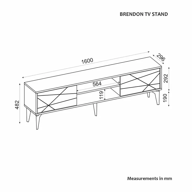 Walnut TV-taso - 100% Melamiinipinnoitettu Lastulevy, 160x48,2x29,6 cm, Tyylikäs ja Kestävä Viimeistely - TV-tasot - 8684283501519 - 1