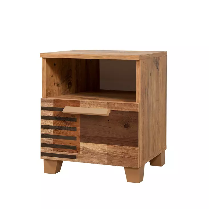 Yöpöytä Atlantic Pine - 100% Melamiinipinnoitettu Lastulevy, 18 mm, PVC-reunat, MDF-kahvat, Muovijalat, 45x52x40 cm - Yöpöydät - 8683743422029 - 1