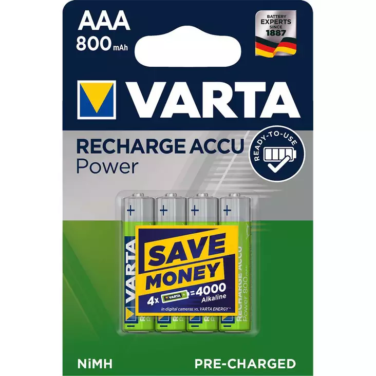 Ladattava NiMH Akku AAA 1.2 V 800 mAh 4-Blisteri - Akkuparistot - VARTA-56703B - 1