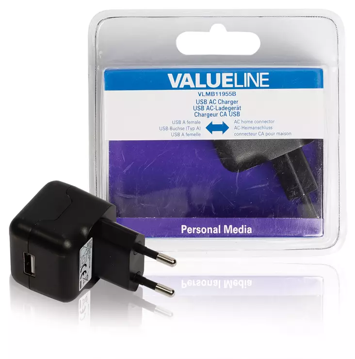 USB-vaihtovirtalaturi USB A naaras – vaihtovirtaliitäntä musta - Nedis tuotteet - VLMB11955B - 1